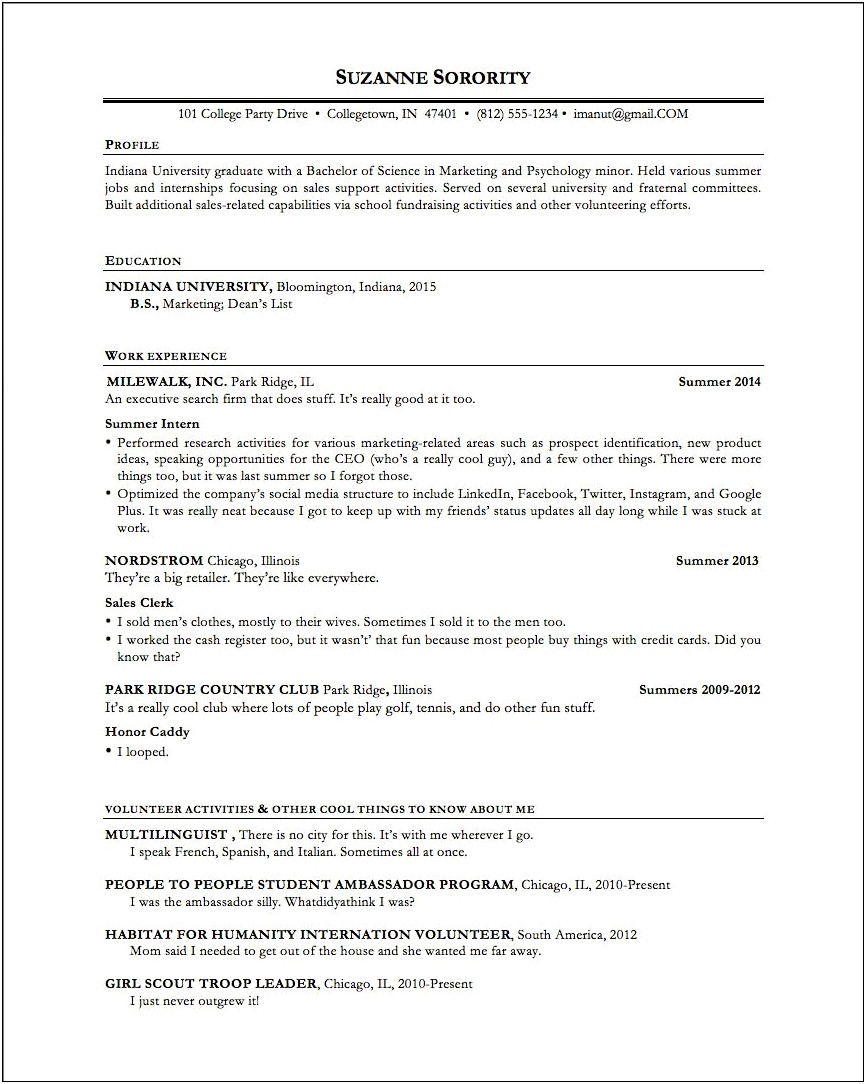 Resume For Someone Fresh Out Of School