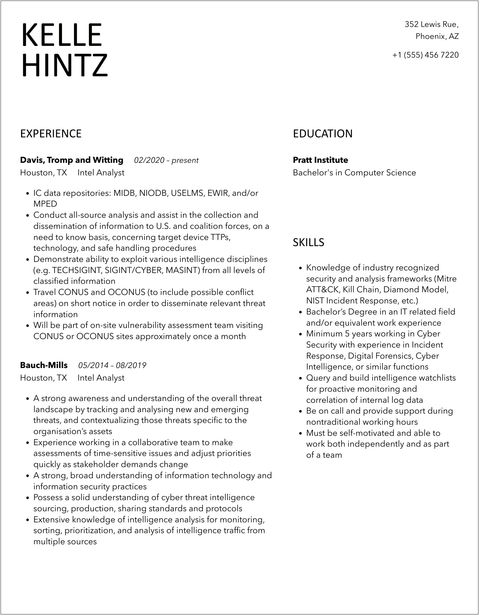 Resume For Someone Working At Intel