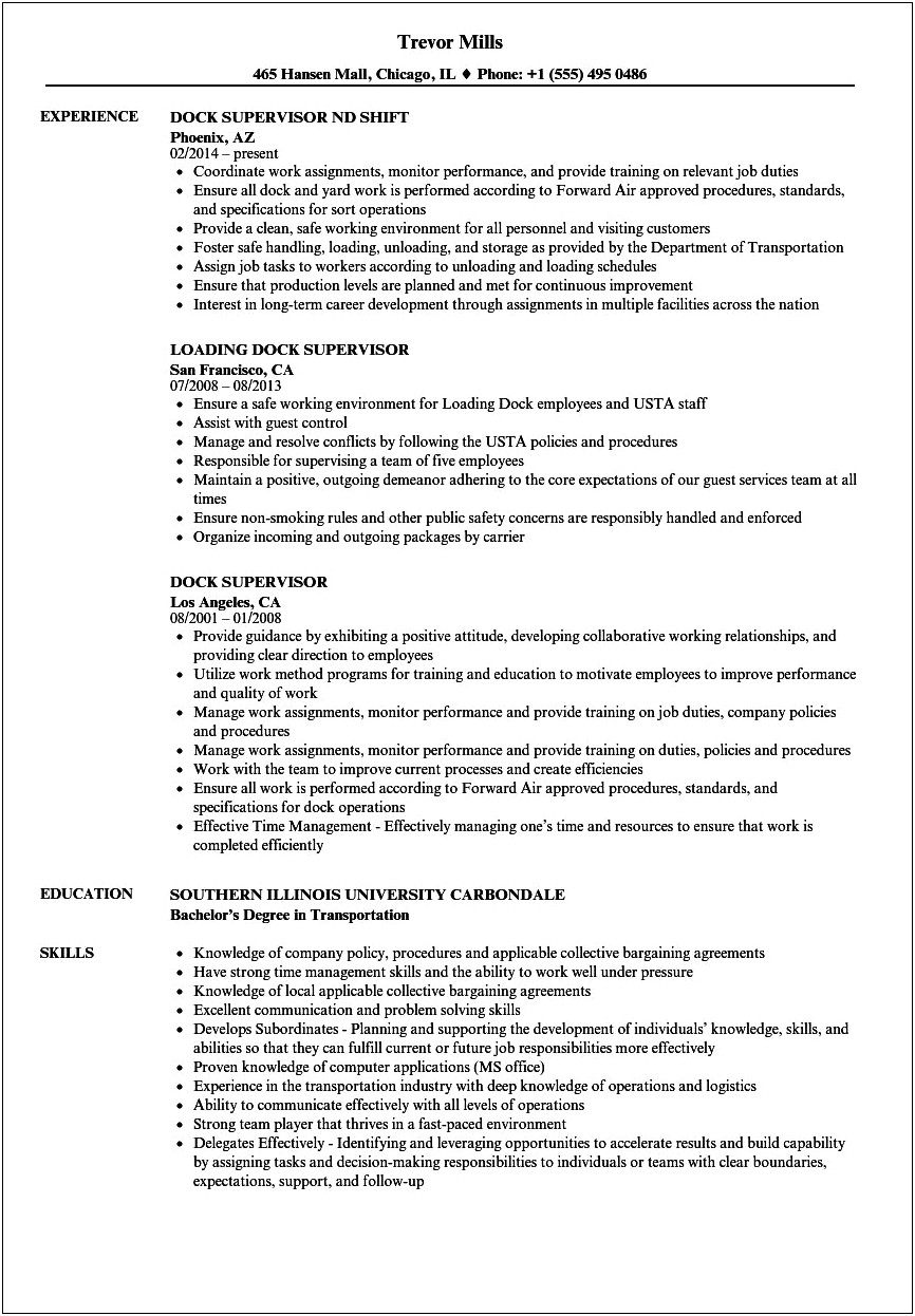 Resume For Supervisor Job At Ups