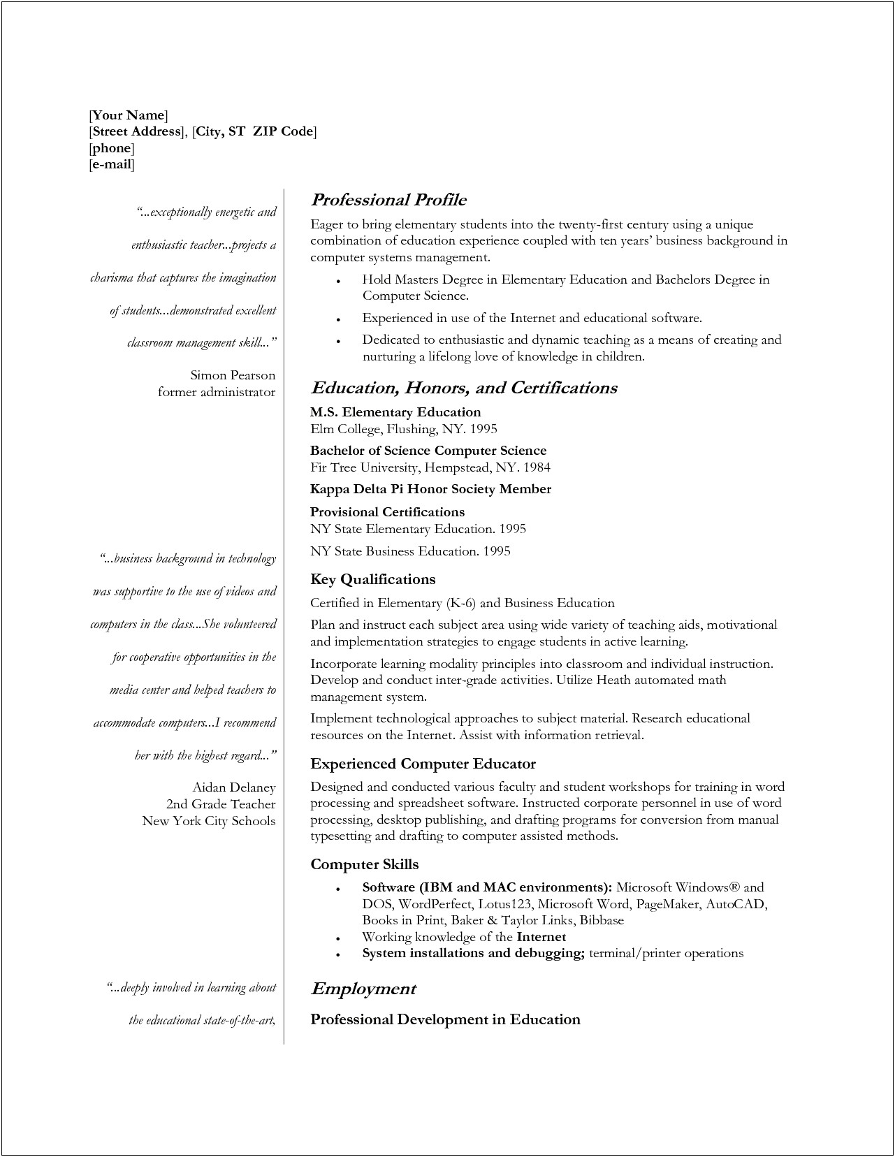 Resume For Teaching Job In School Doc