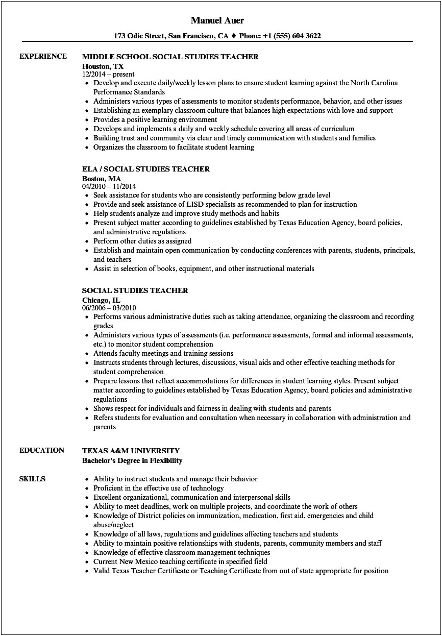 Resume For Teaching Job In School India