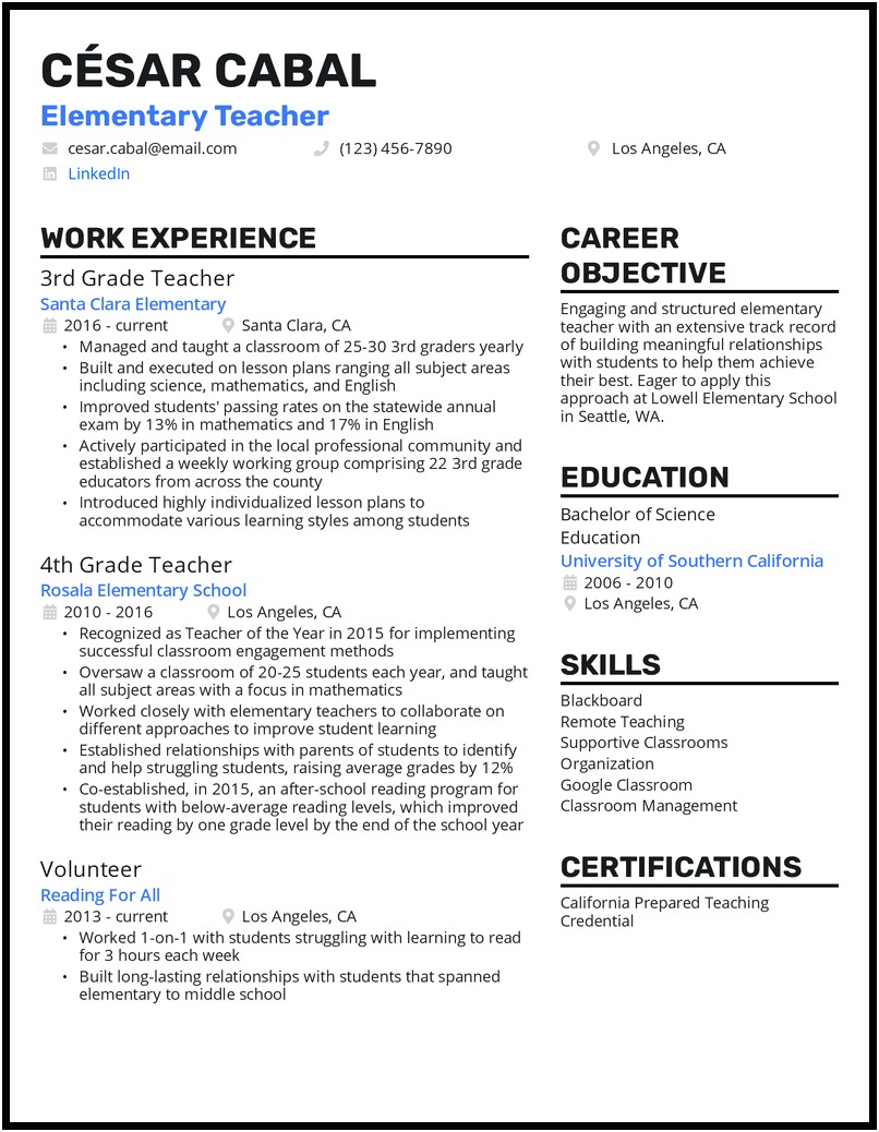 Resume For Teaching Job In School Pdf