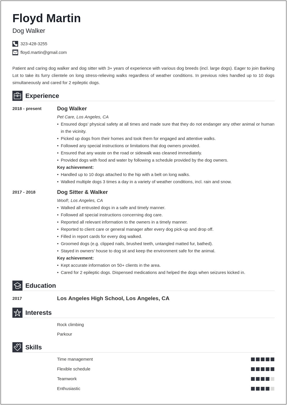 Resume For Teenager With Dog Sitting Experience