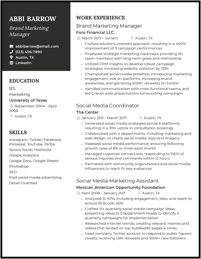 Resume For The Post Of Marketing Manager