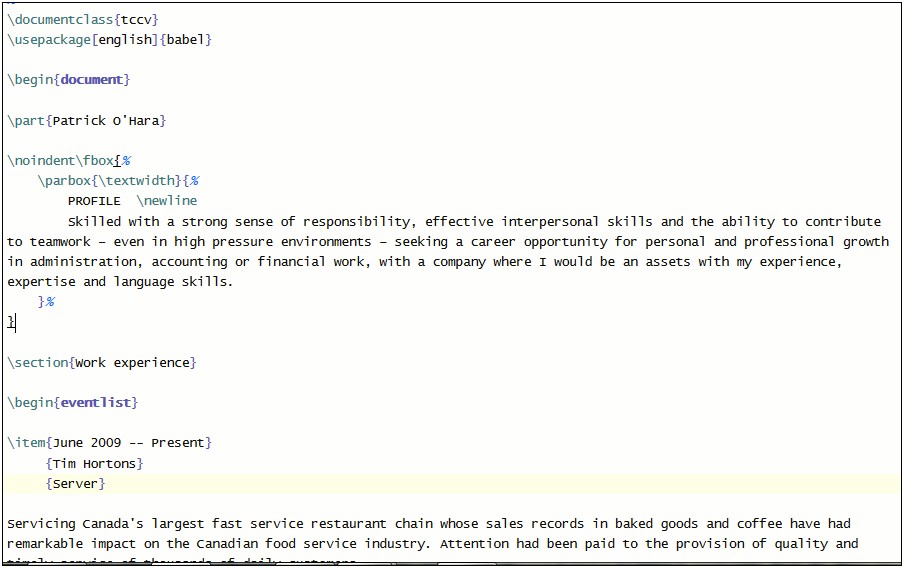 Resume For Tim Hortons Job Sample