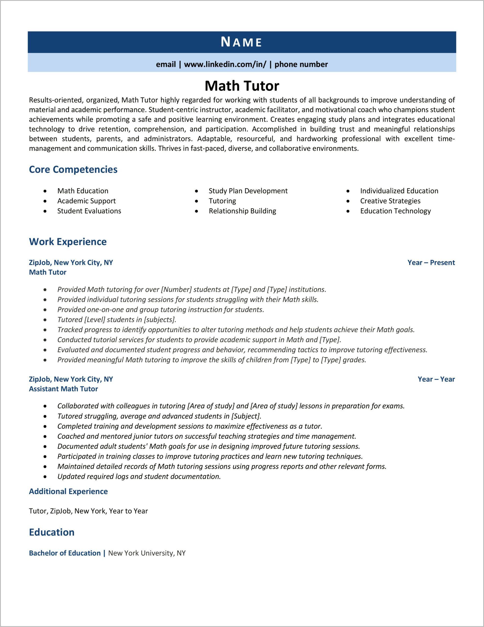 Resume For Tutoring With No Experience