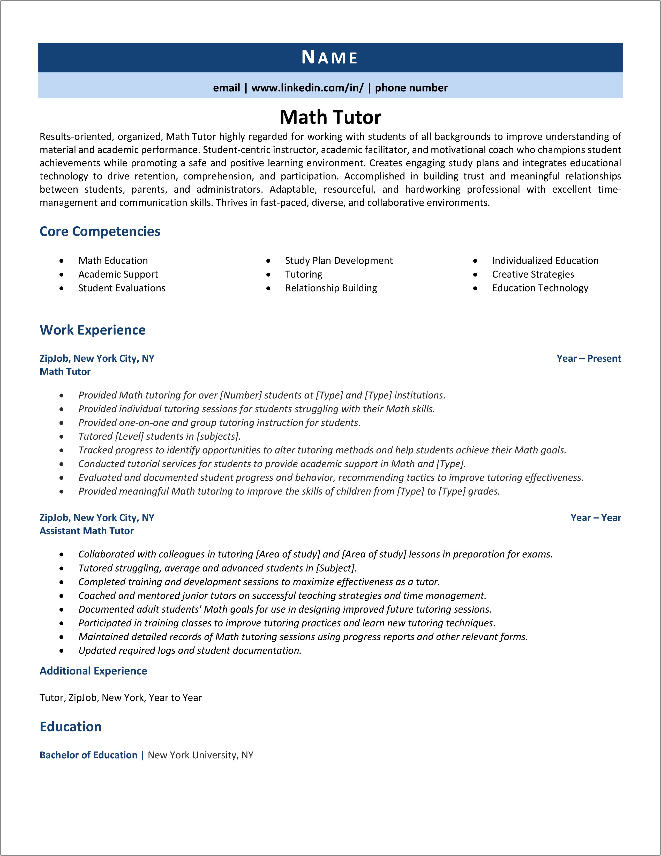 Resume For Tutoring With No Experience