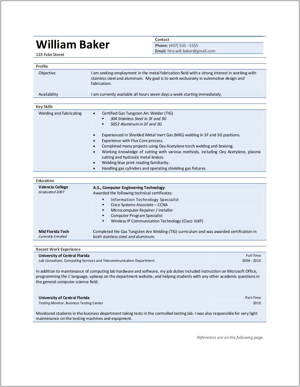 Resume For Welder In Word Format