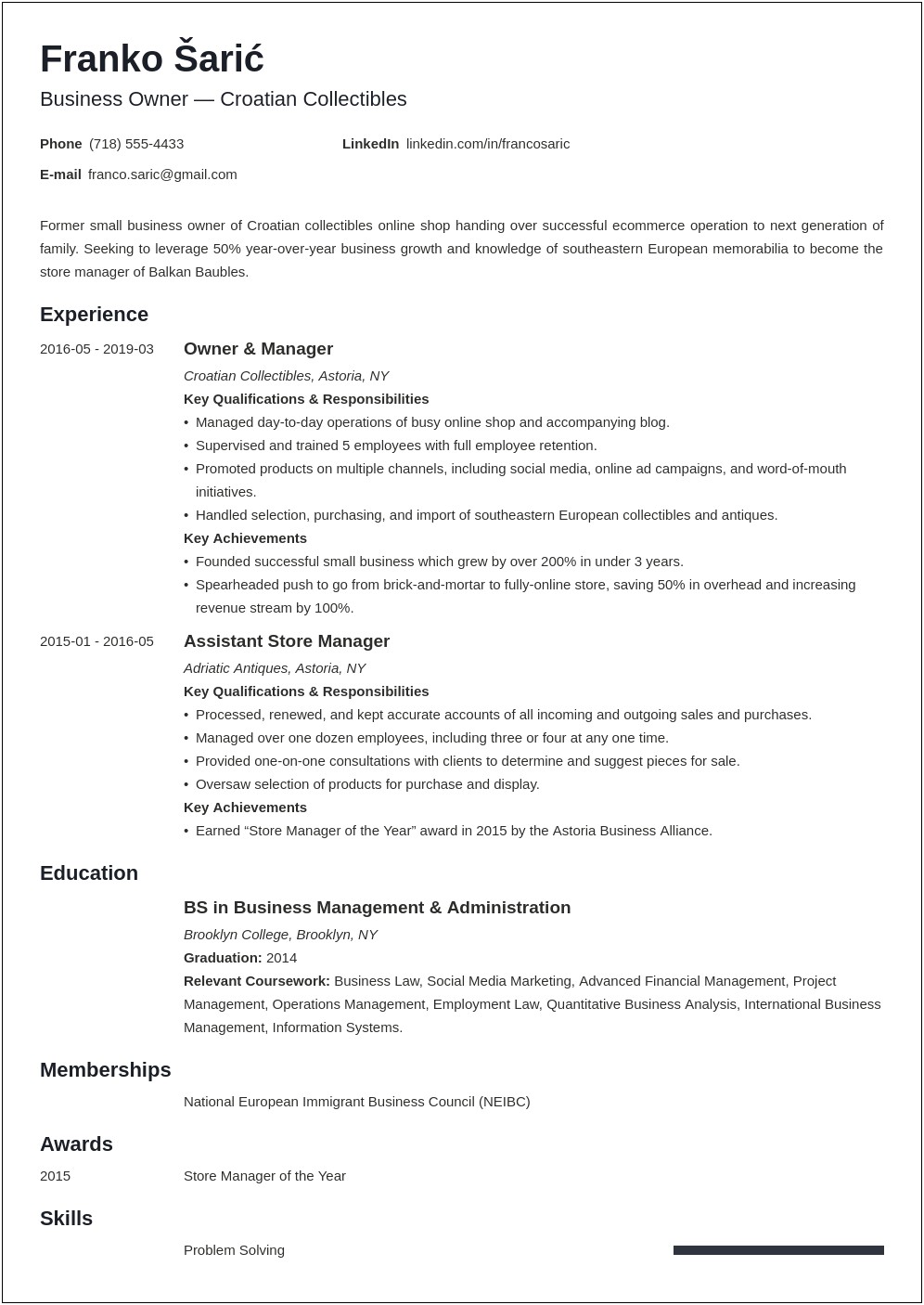 Resume For Working In Social Business