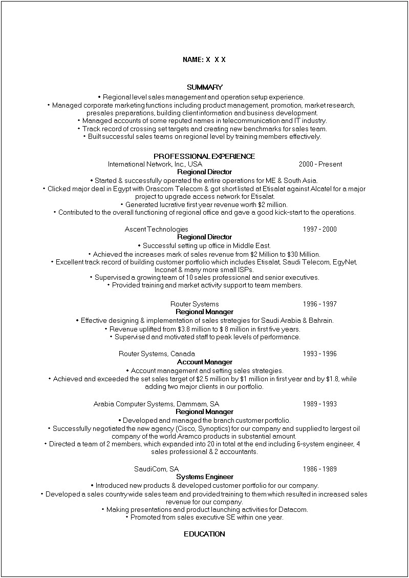 Resume Format For 1 Year Experience In Telecom