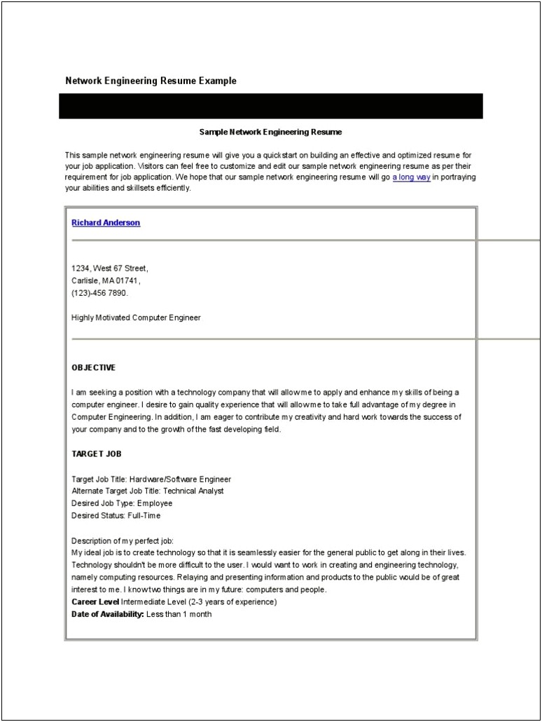 Resume Format For 2 Years Experience In Networking