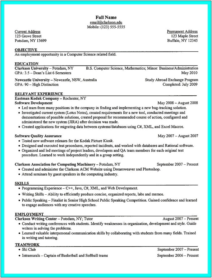 Resume Format For 6 Months Experience