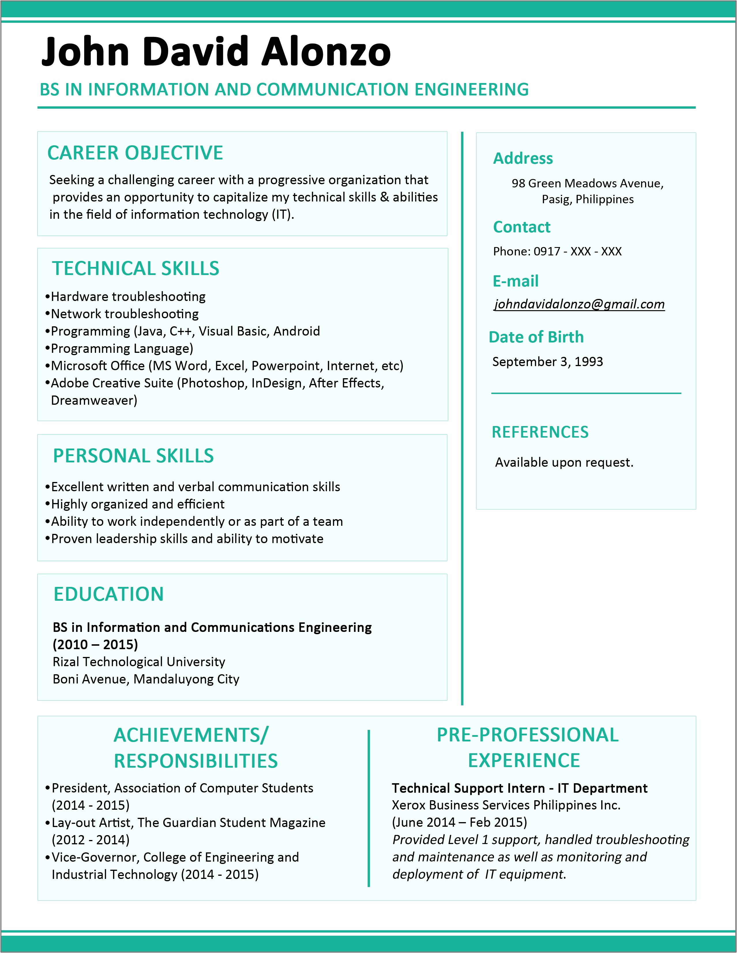 Resume Format For Applying Job Abroad