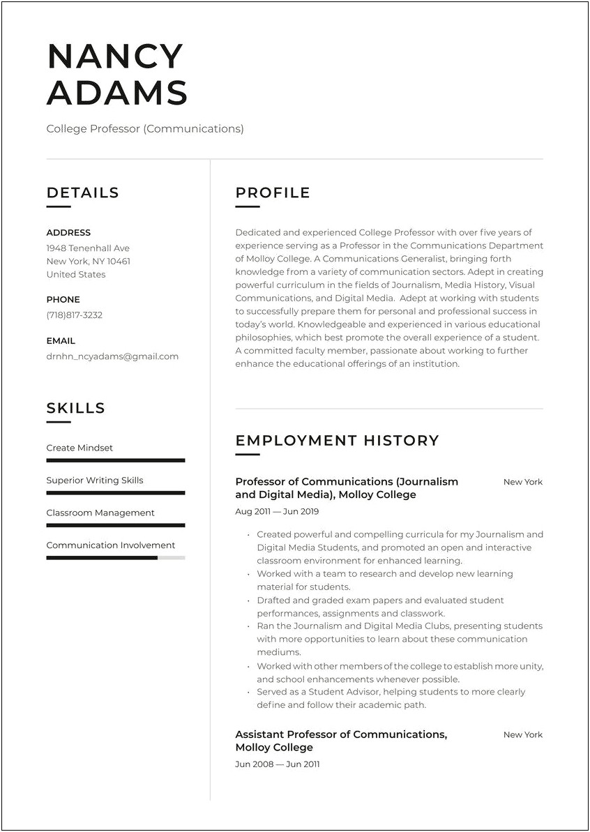 Resume Format For Assistant Professor Job