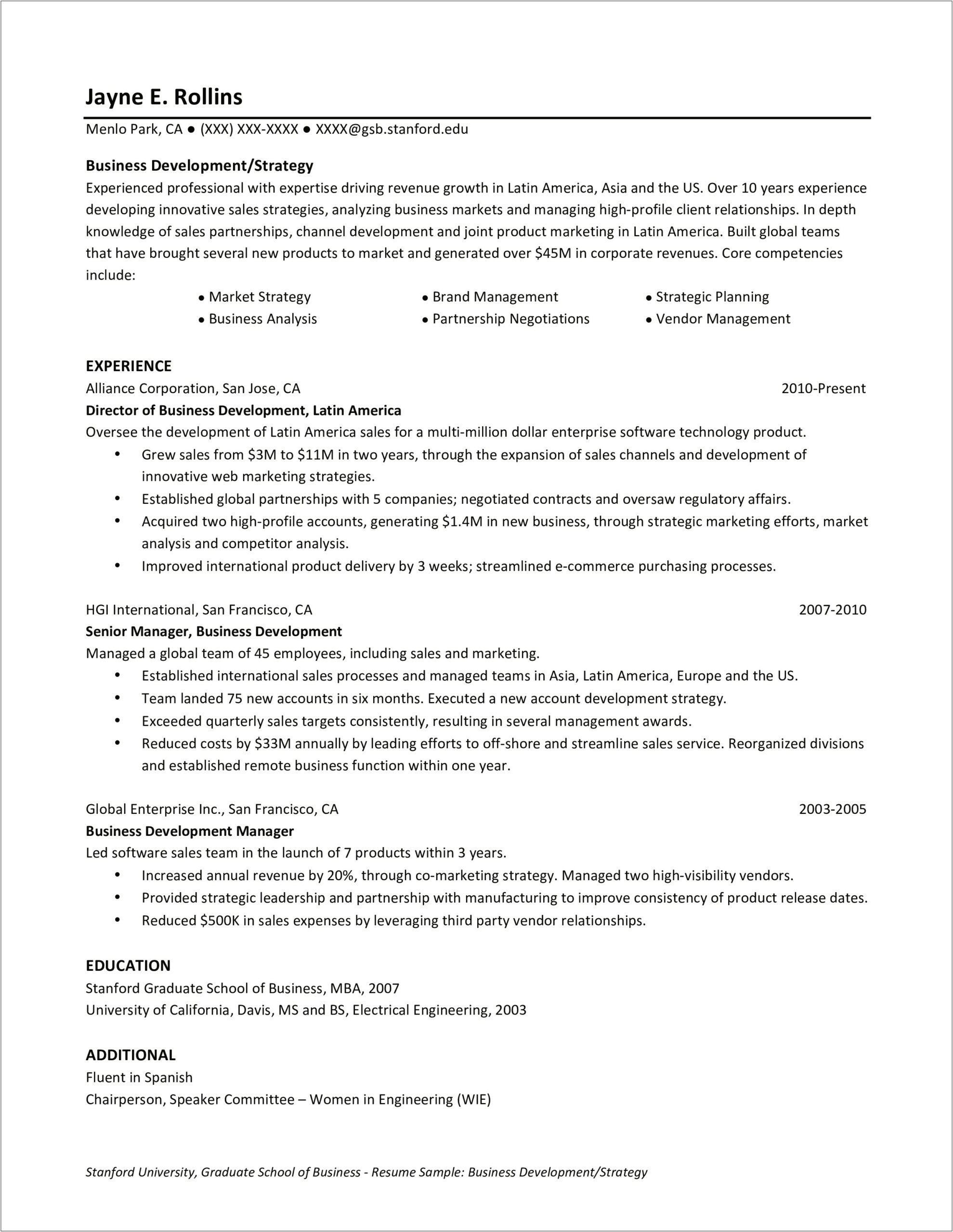 Resume Format For Business Development Manager