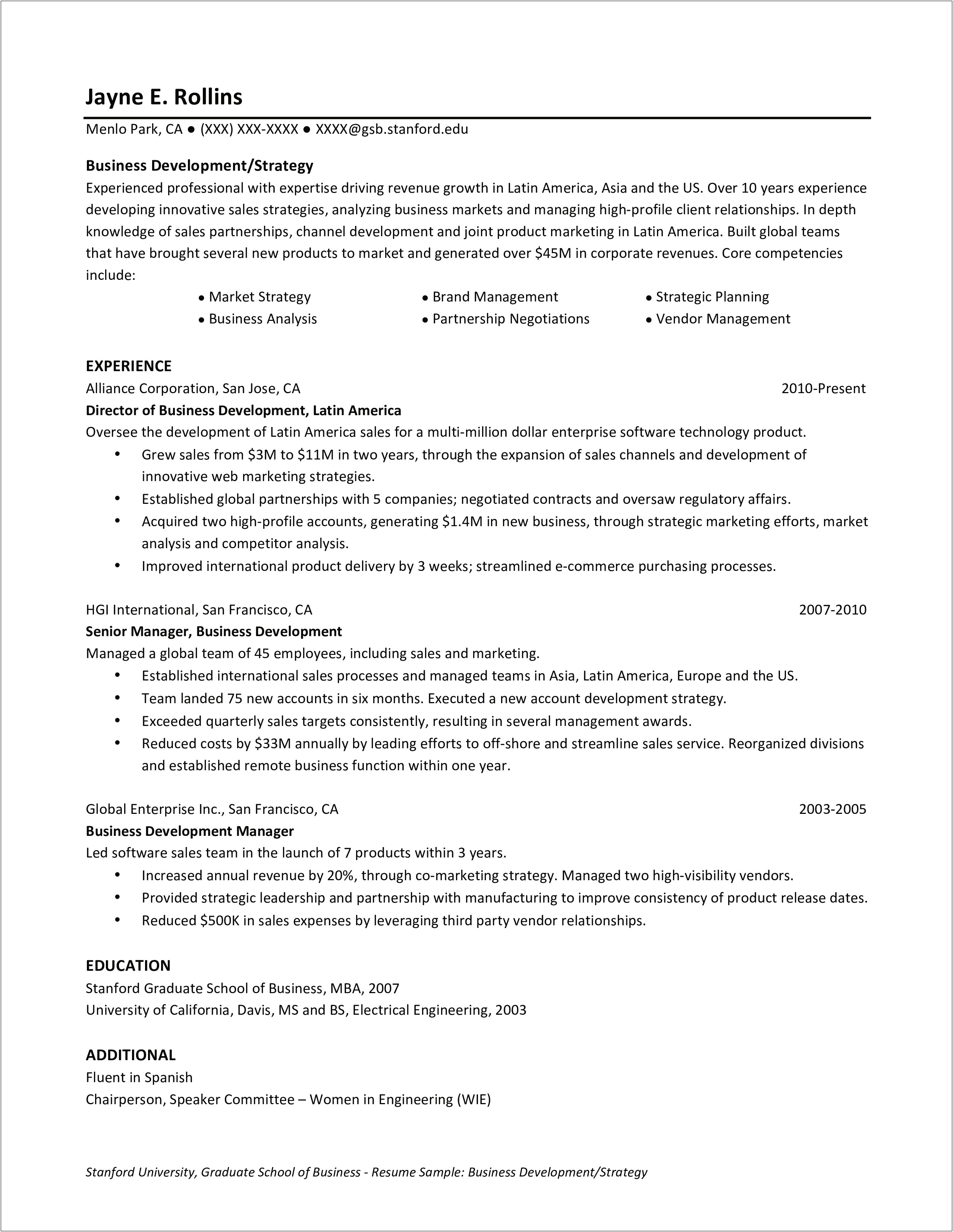 Resume Format For Business Development Manager