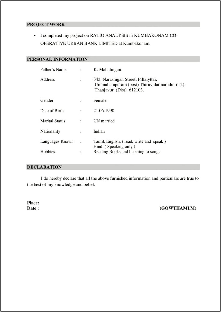 Resume Format For Freshers Mba Finance Free Download