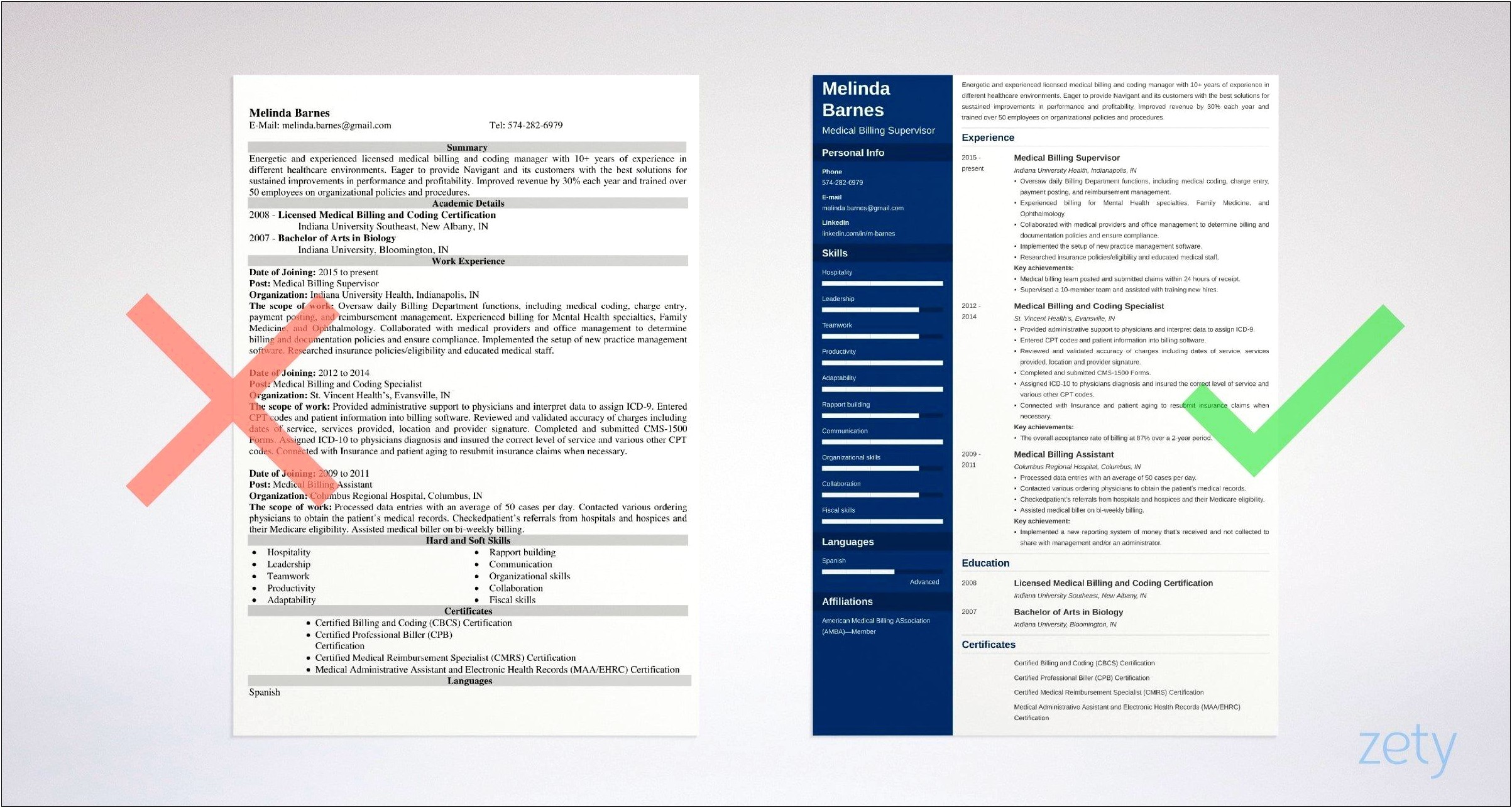 Resume Format For Hospital Billing Manager
