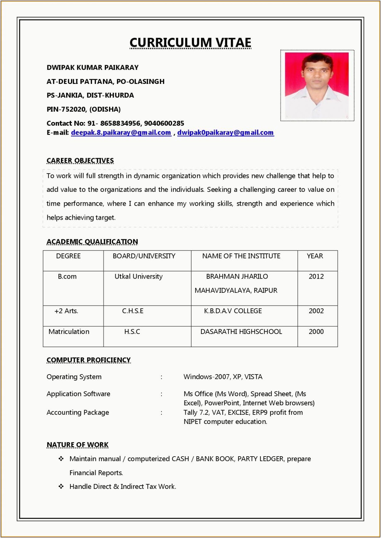 Resume Format For Internal Job Posting