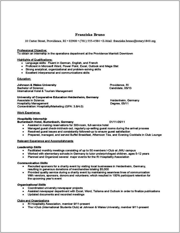 Resume Format For Internship Free Download