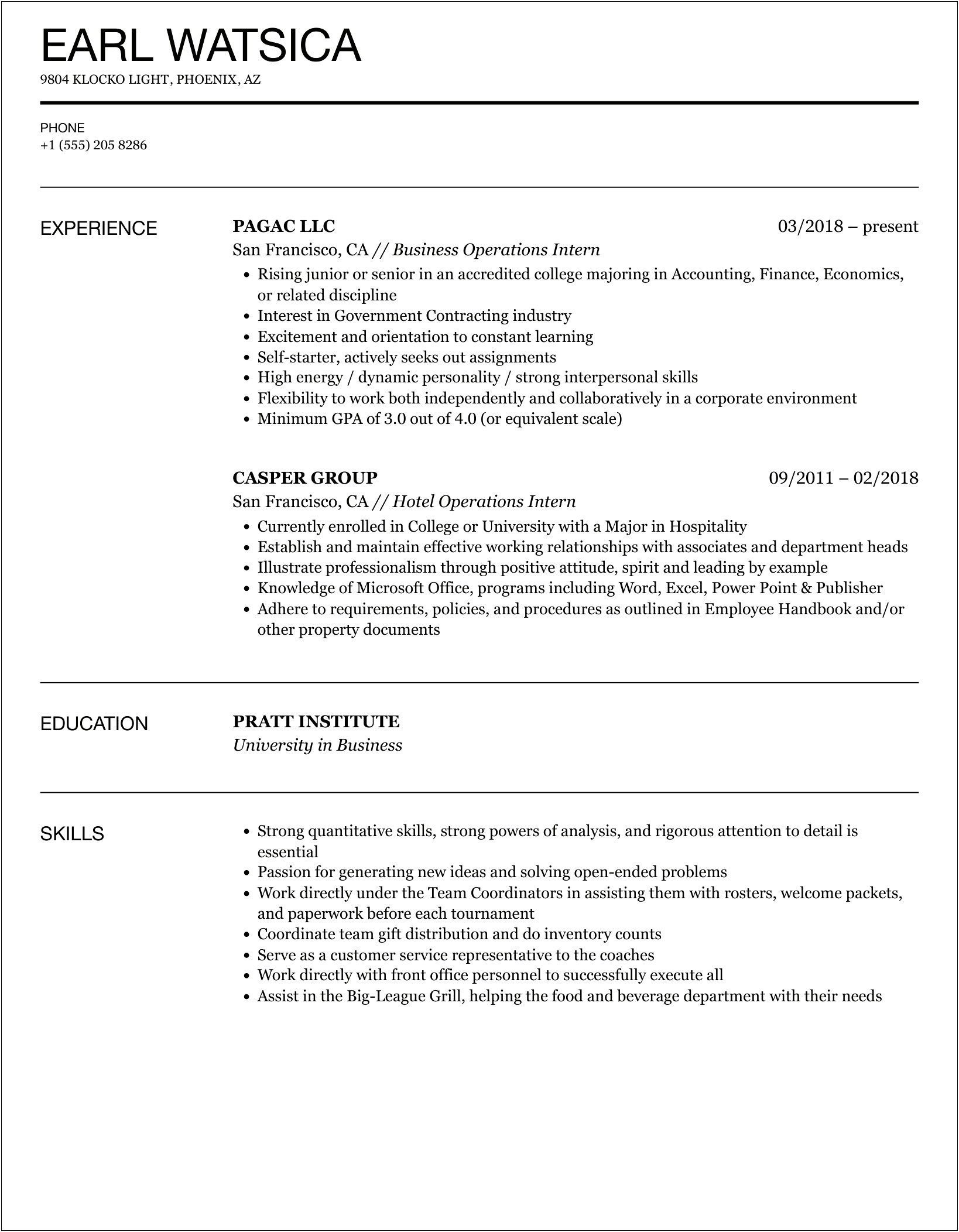 Resume Format For Internship In Word