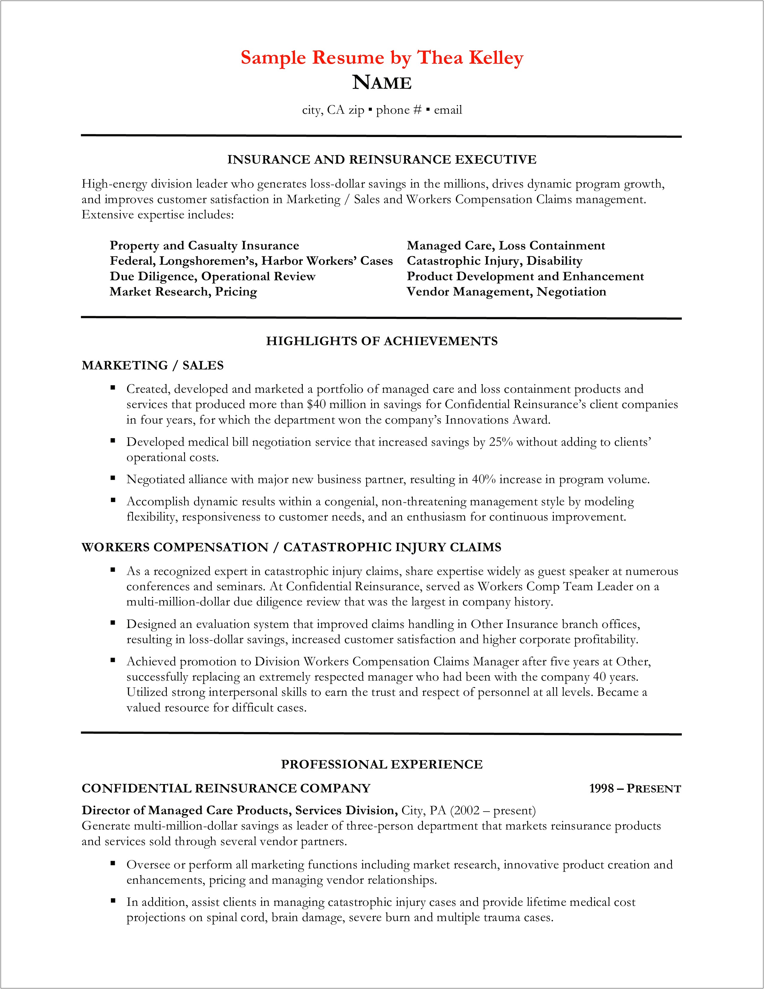 Resume Format For Sales Manager In Insurance