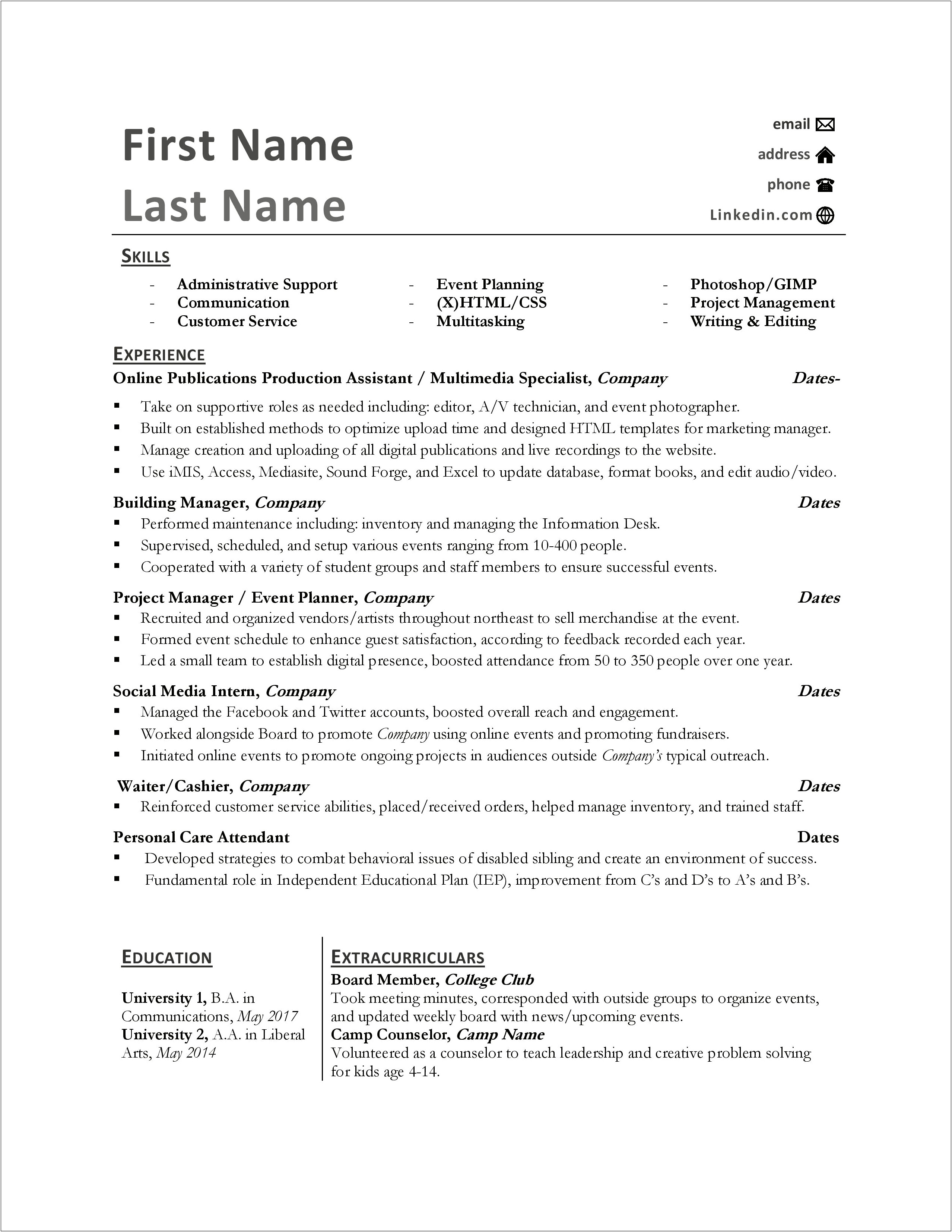 Resume Format For Same Job At Different Companies