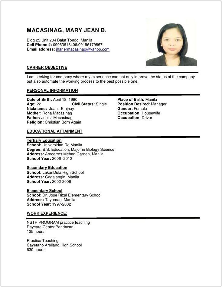 Resume Formats For Housewives Returning To Work