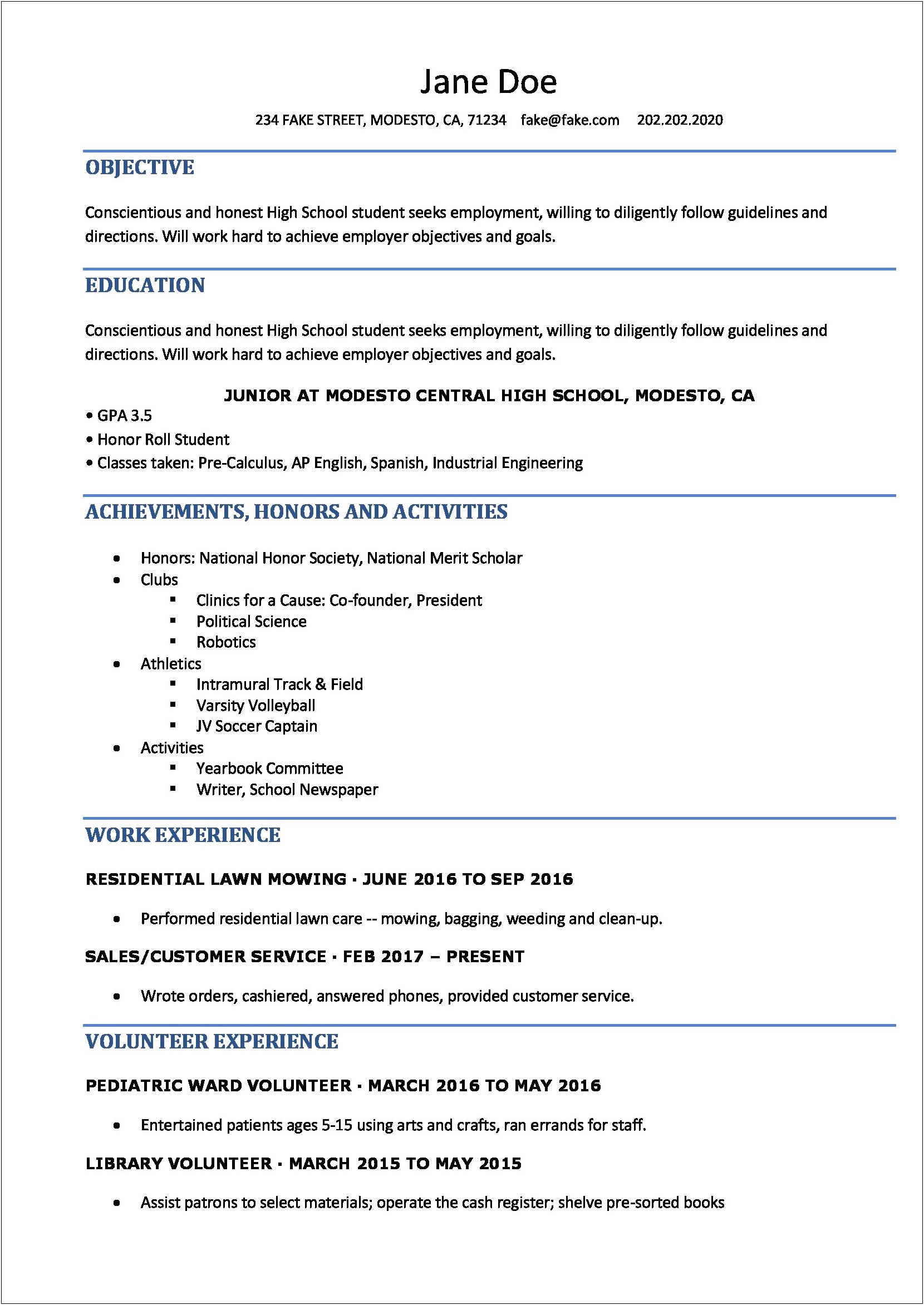 Resume Helper For High School Students