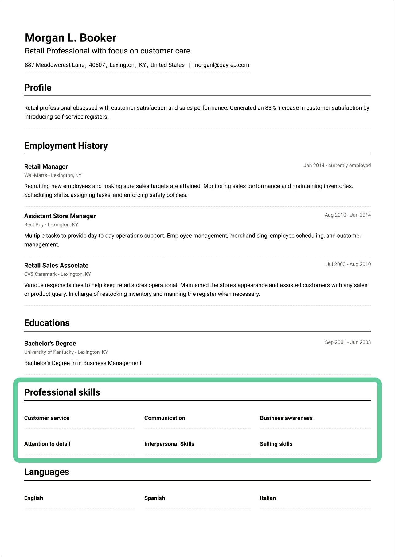 Resume Highlights Extensive Technical And Client Skills