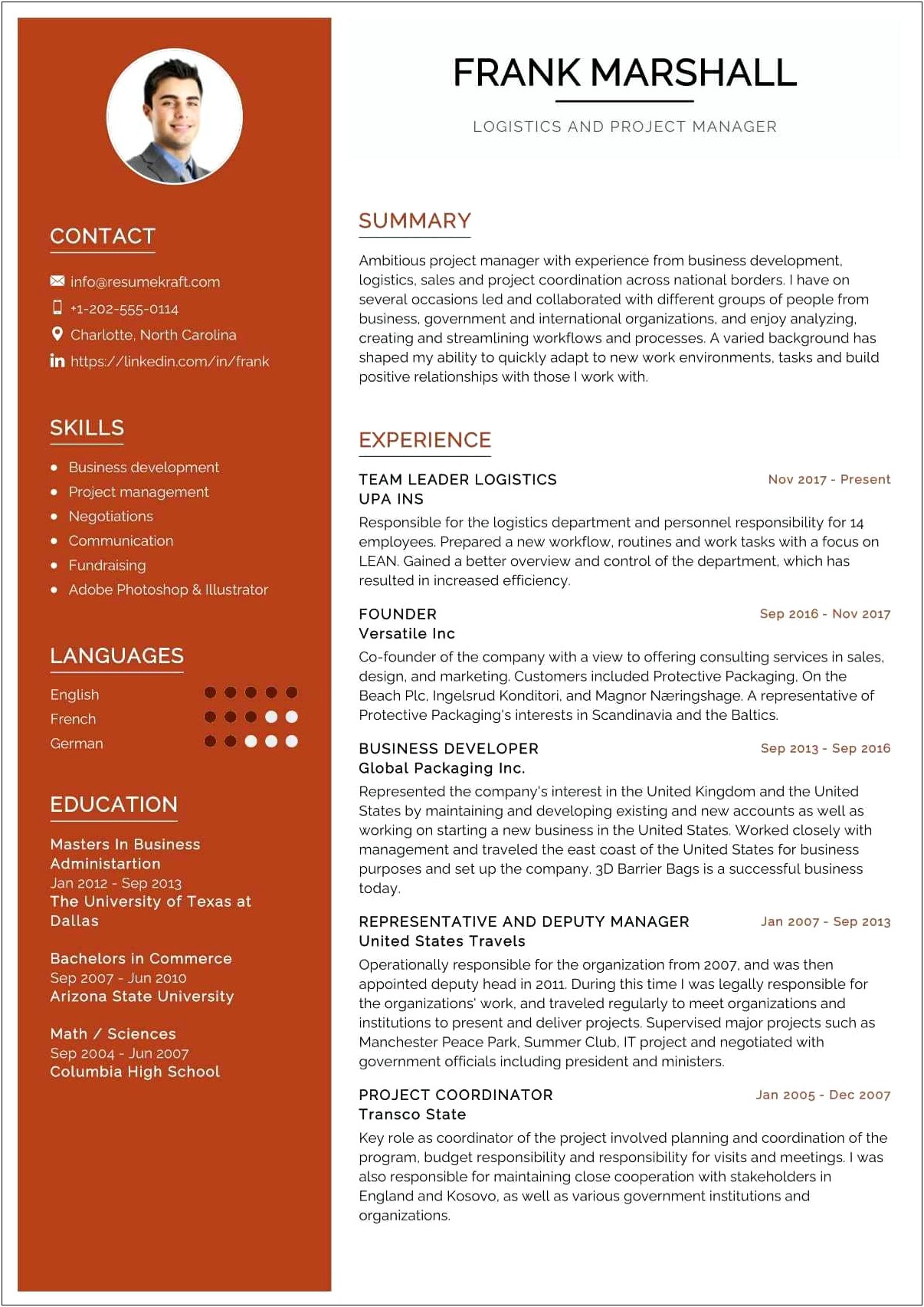 Resume In English Examples For Usa
