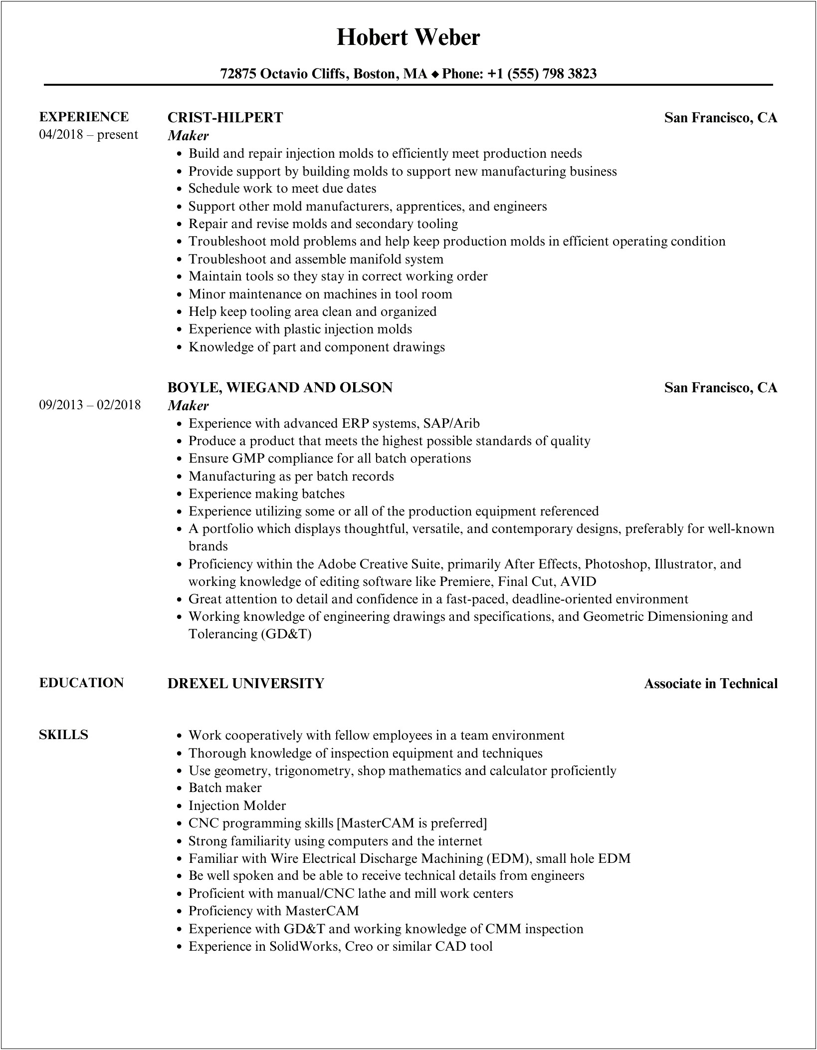 Resume Job Description For Snoball Maker
