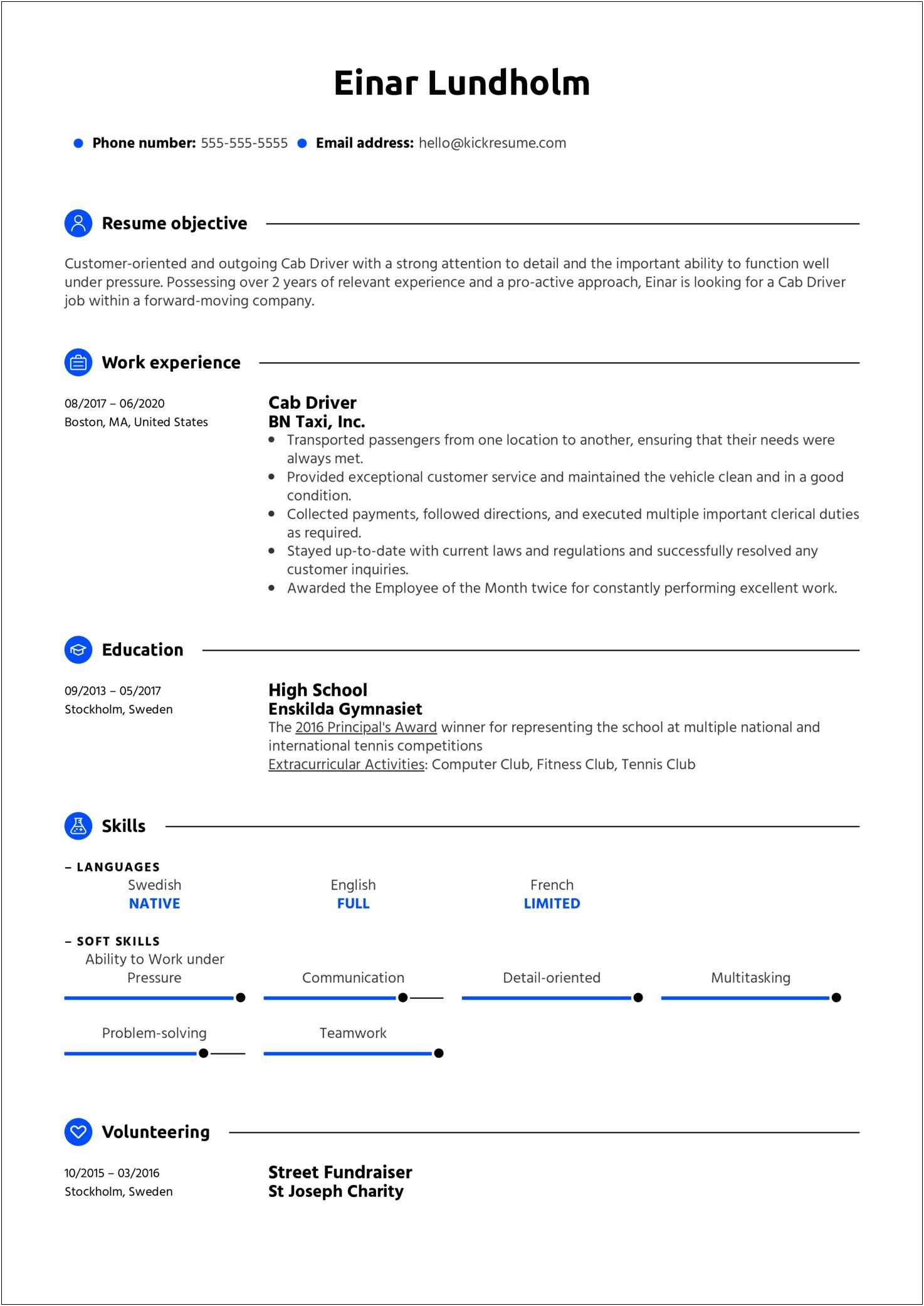 Resume Job Description For Taxi Driver