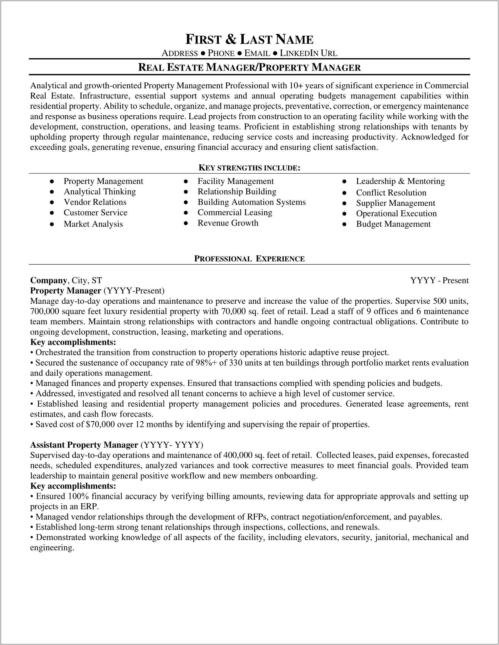 Resume Job Description Leasing Manager Property Manament