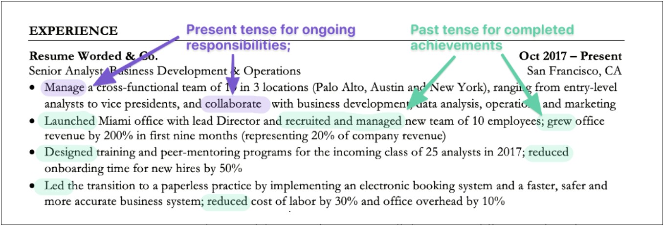 Resume Job Experience Past Present Tense