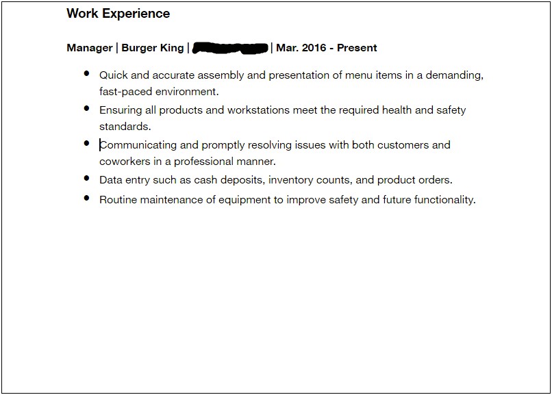 Resume Job Task Descriptions For Wendy's Cashier