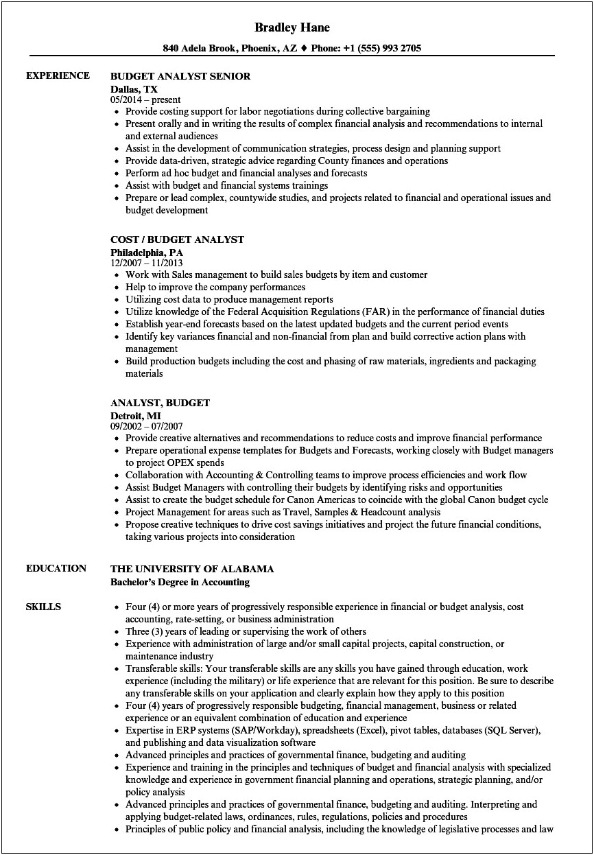 Resume Language For Ability To Manage Budget