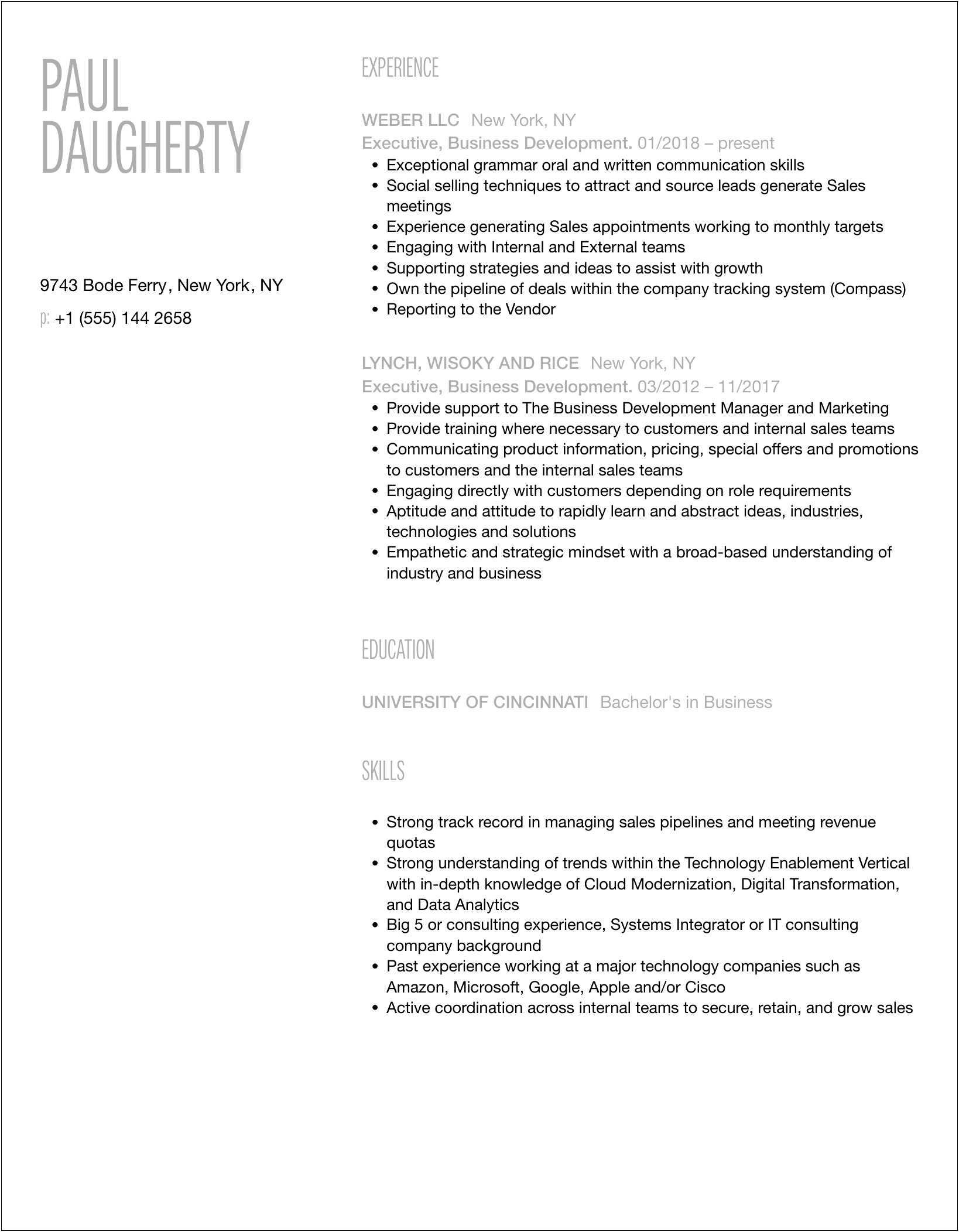 Resume Liaison Between Business Development And Executive Management