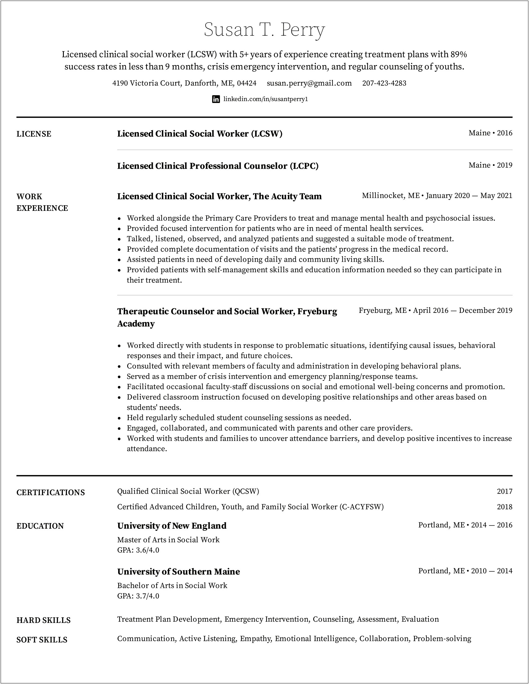 Resume Licensed Social Worker And Chemical Dependency