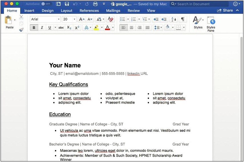 Resume Linked In Link Microsoft Word