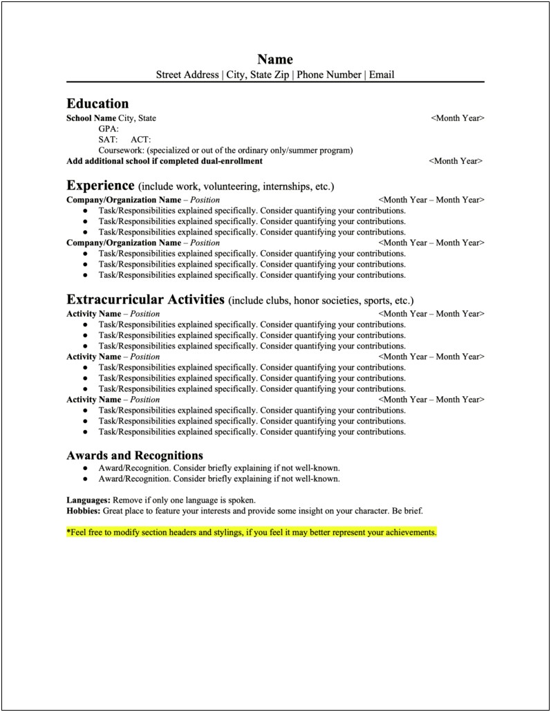 Resume List High School If Not Finished College