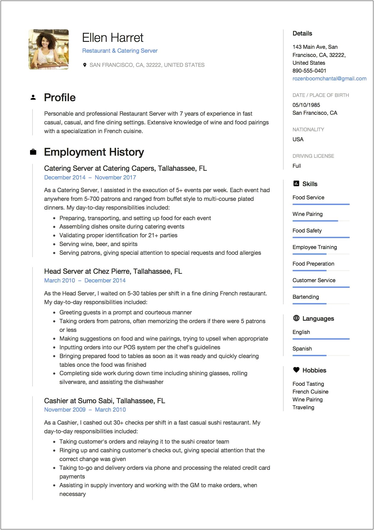 Resume Objective Example For A Server