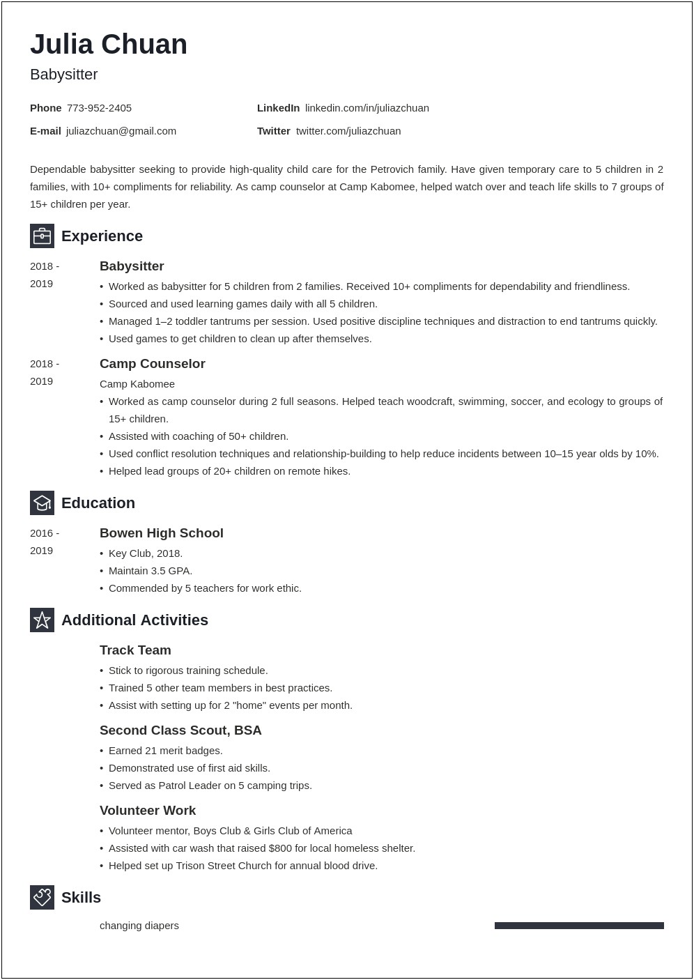 Resume Objective Example For Child Care