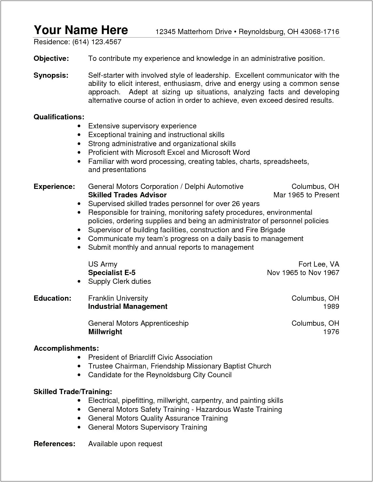 Resume Objective Example For No Experience