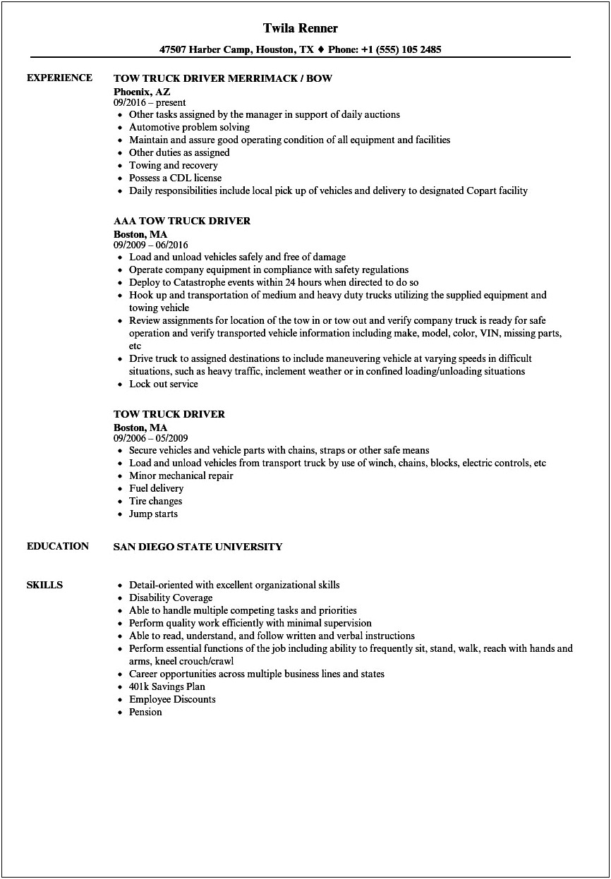 Resume Objective Examples For Cdl Driver