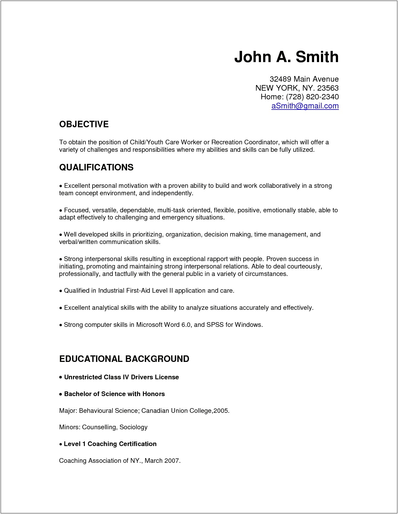 Resume Objective Examples For Child Care