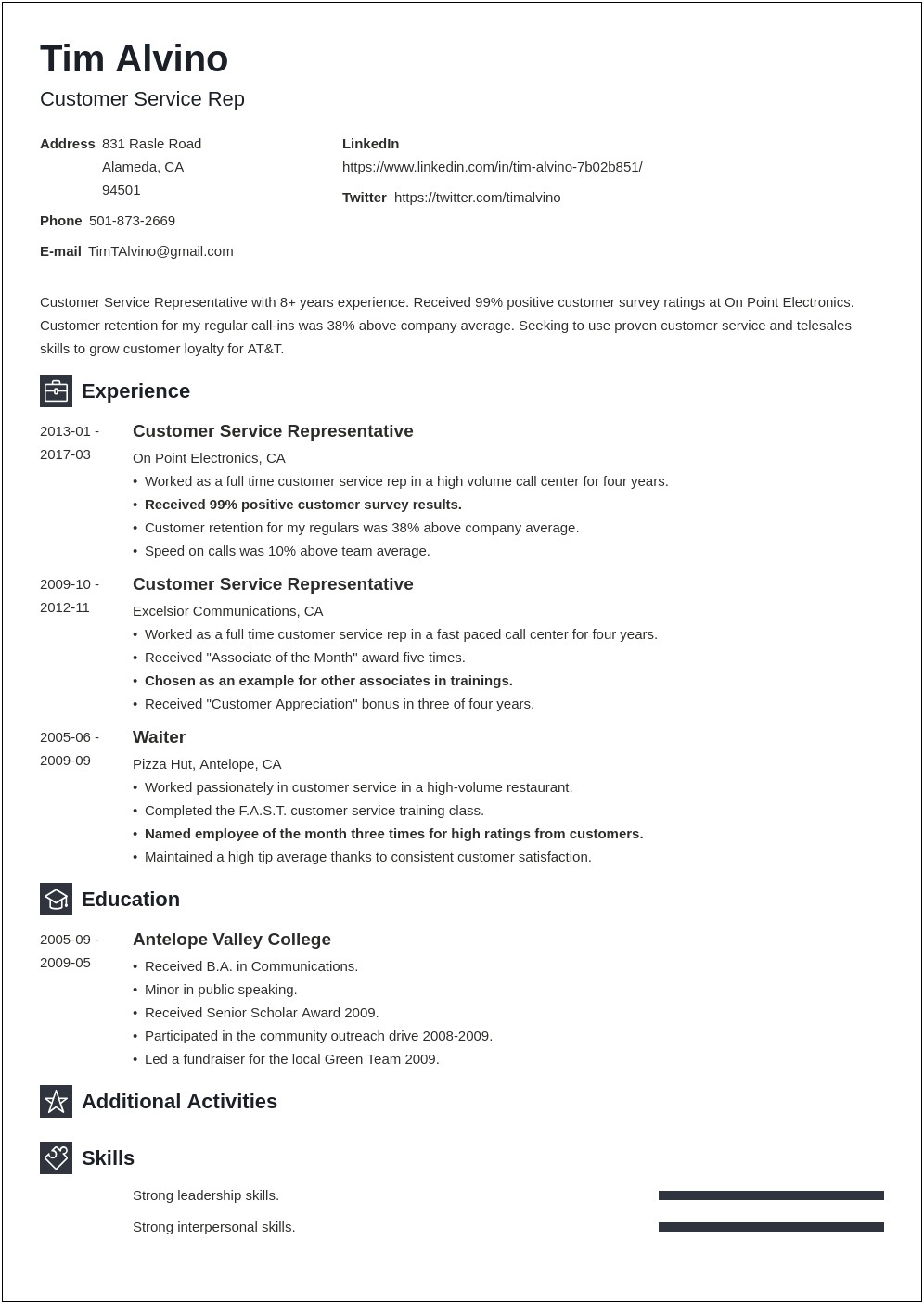 Resume Objective Examples For Customer Servie