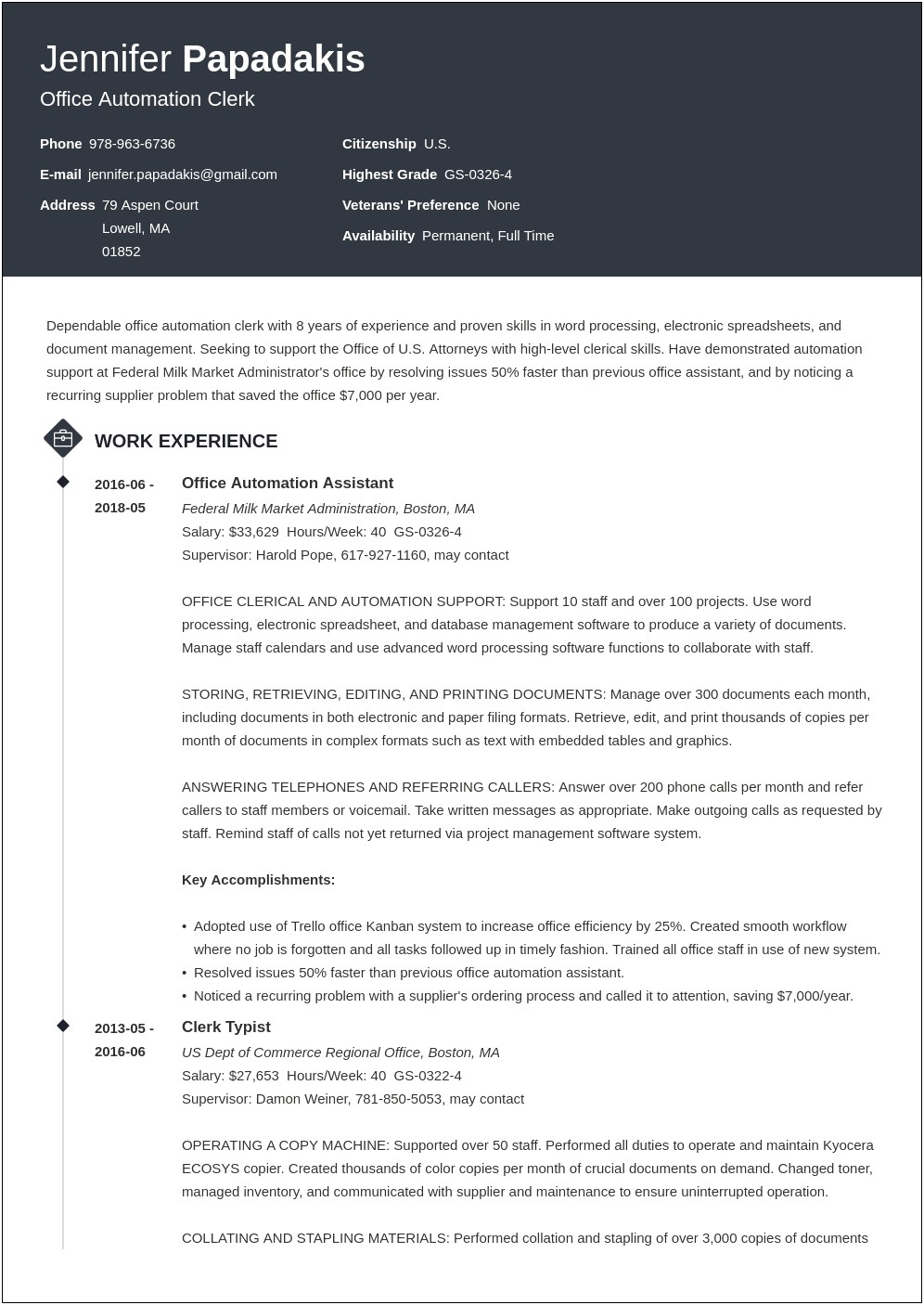 Resume Objective Examples For Government Facility