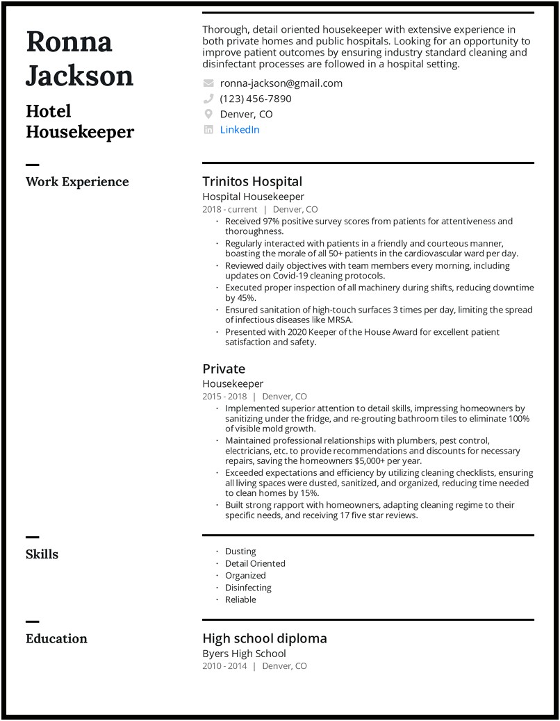 Resume Objective Examples For In House Job