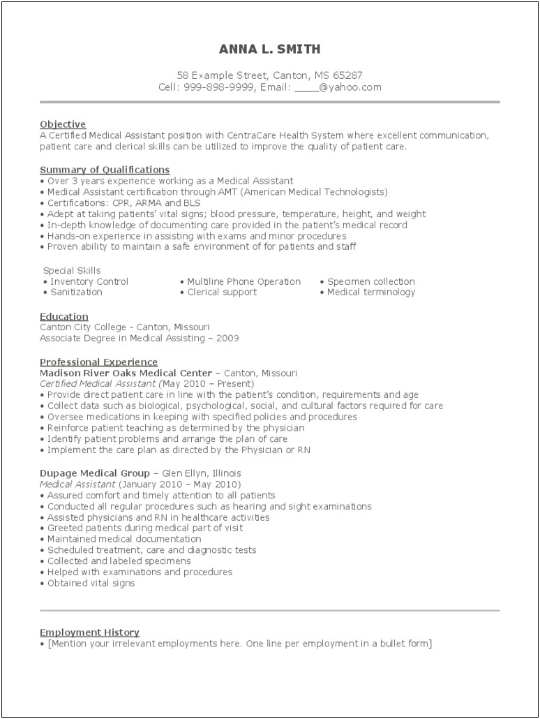 Resume Objective Examples For Inventory Control